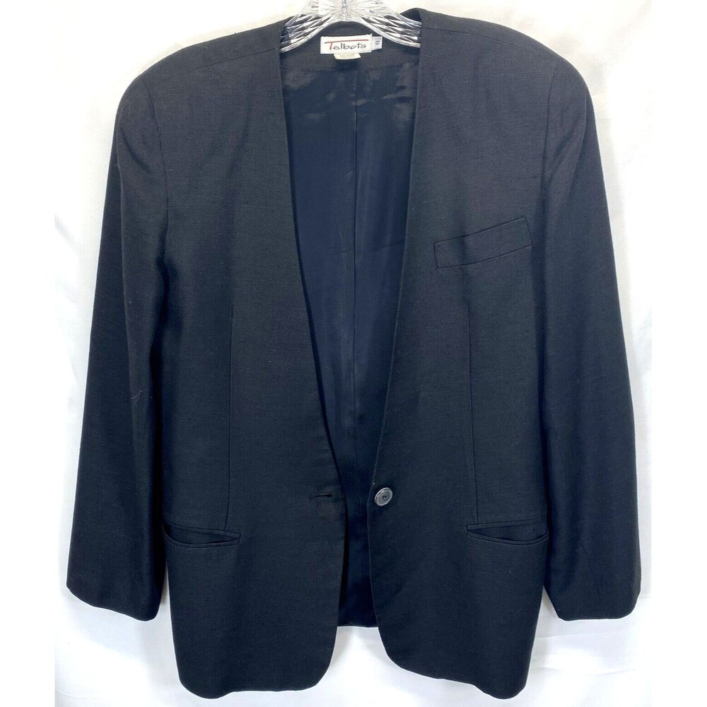 VTG Talbots Womens One Button Single Breasted Blazer Size 8 Black Lined RN54574